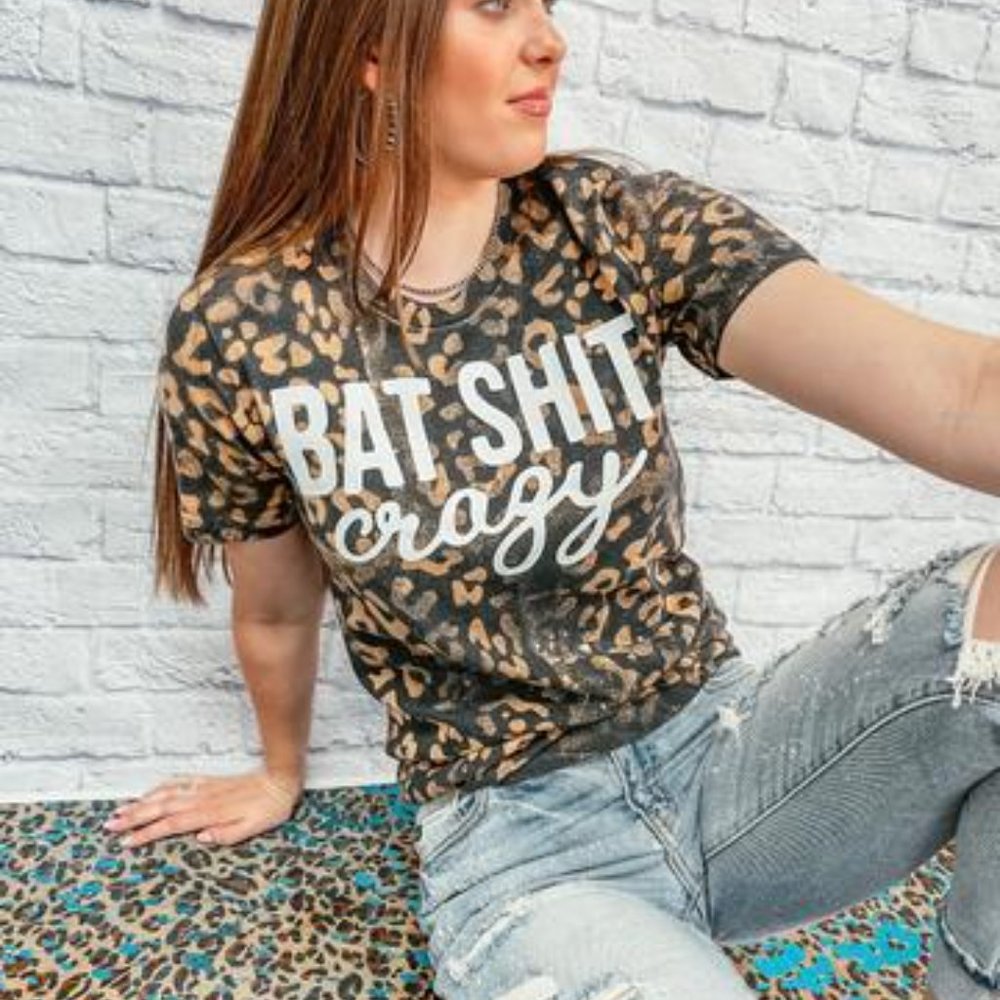 BAT SHIT CRAZY Leopard Bleach Dye Tee - Picture 3 of 4